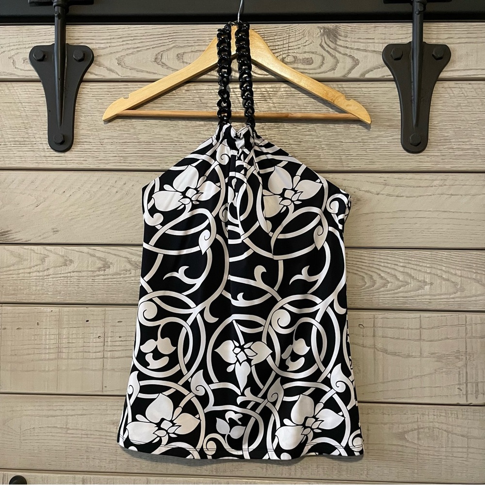 INC Black & White Chain Neck Halter Top